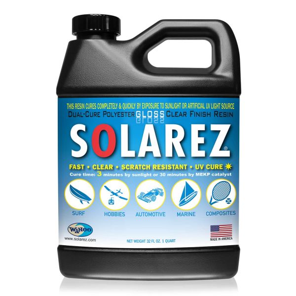 Solarez  Polyester Gloss Clear Finish Resin - Dual Cure, Solarez UV. Cure,  Scratch resistant, High Gloss